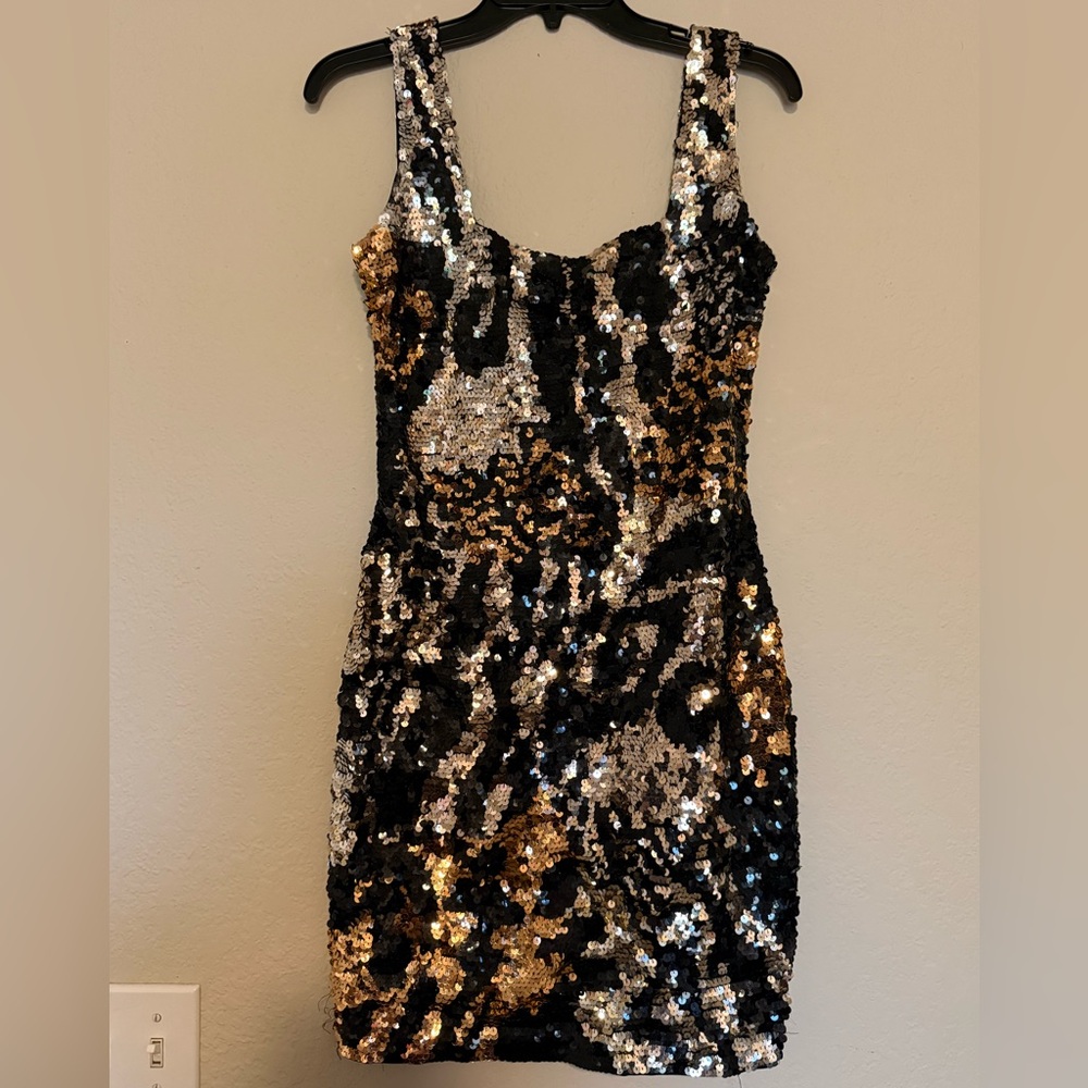 Vintage Oleg Cassini Black Tie Sequin Evening Dress Lined Zip Multicolor Size 8